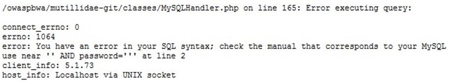 Database Error Message