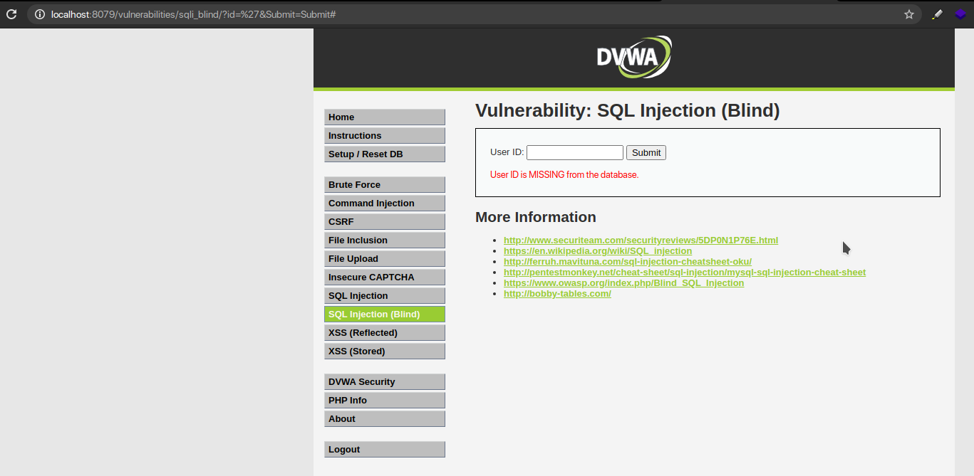 Breaking the query with ‘ said the ID is missing