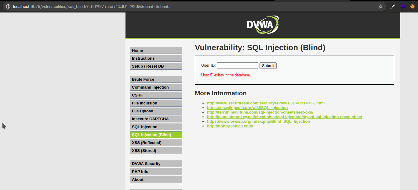 An error that the user ID does not exist in the database