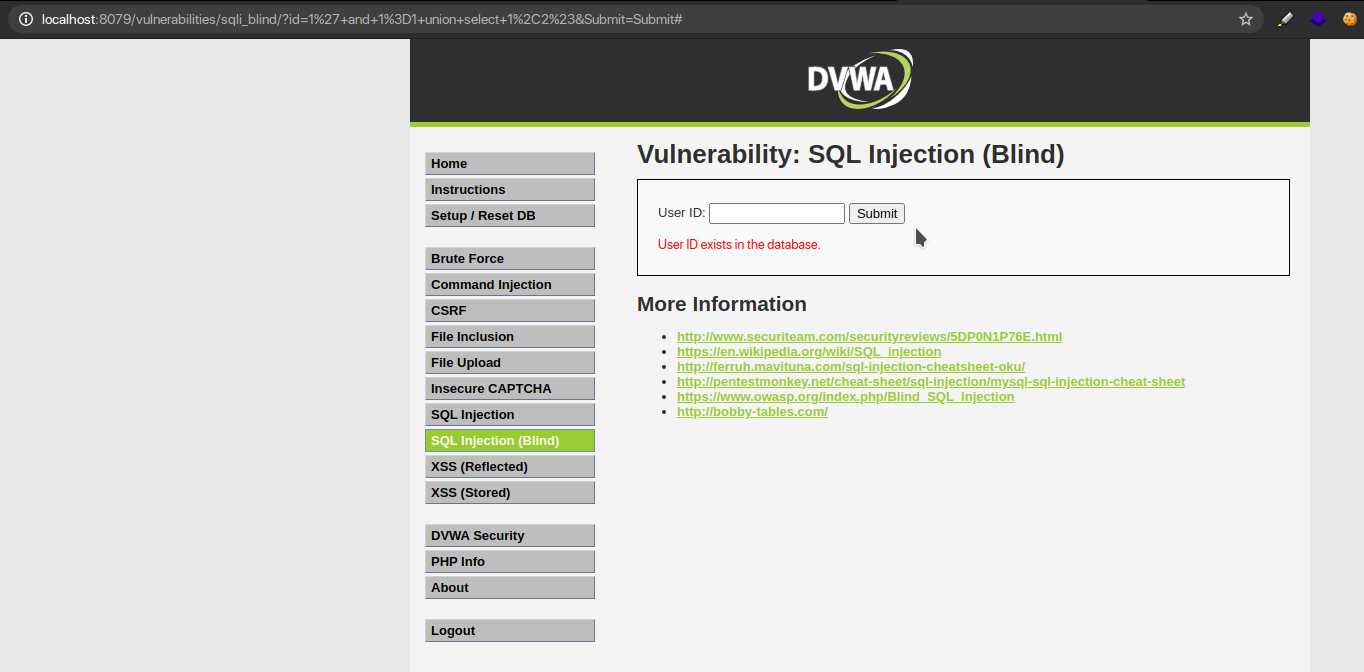 user id exists in the database